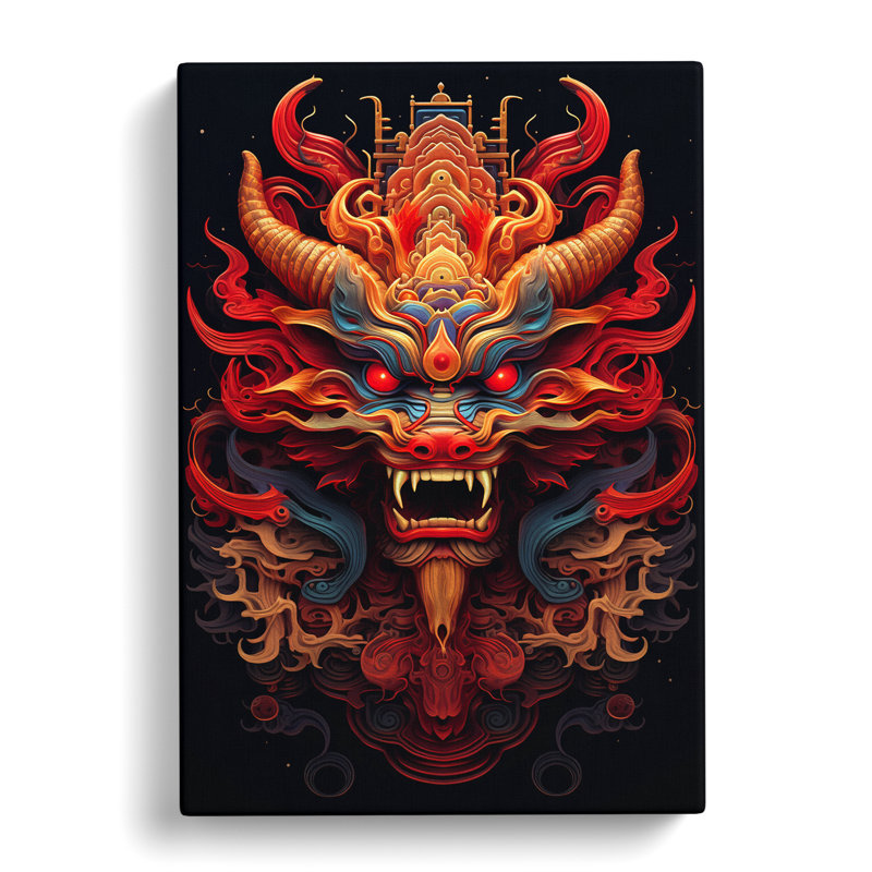 Chinese Dragon Geometric Art No.3 - No Frame Print, 60cm H x 40cm W x 3cm D