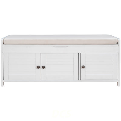 Storage Bench With 3 Shutter-Shaped Doors, Shoe Bench With Removable Cushion And Hidden Storage Space (White, OLD SKU: WF284226AAK), Shoe Storage