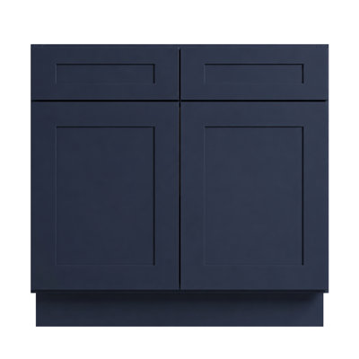 Blue Shaker Kitchen Base Cabinet, Solid Birch Frame & Plywood Construction, Soft-Close Hardware, Adjustable Shelf & Modular Sizes