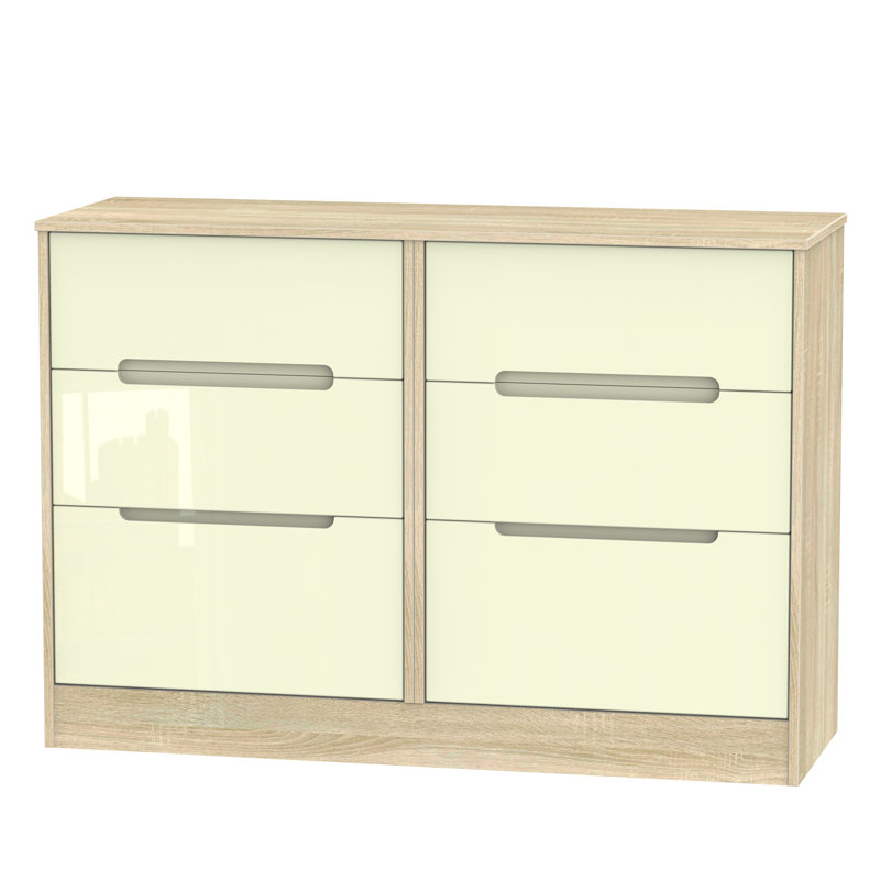 Fully Assembled Vernon 6 Drawer Chest, Cream Gloss/Black
