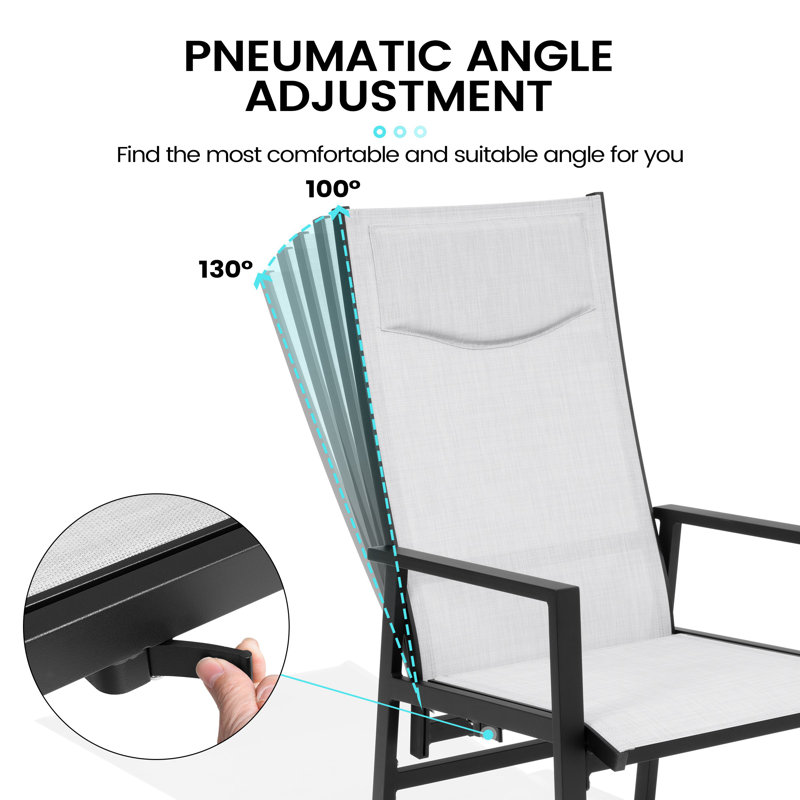 Chaise d'extérieur en aluminium à haut dossier avec inclinaison au gaz et appui-tête à séchage rapide
