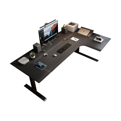 Black L-Shaped Hight adjustable Manufactured Wood + Steel desk