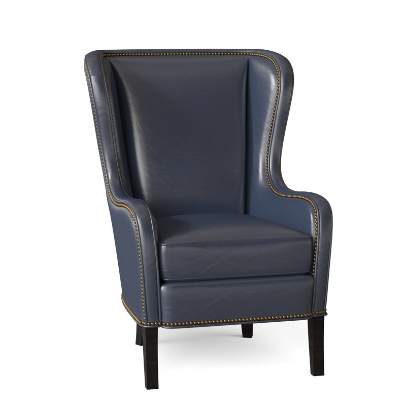 Aurora Leather Wingback Chair, Outsider Raven Genuine Leather, Cobblestone, French Natural