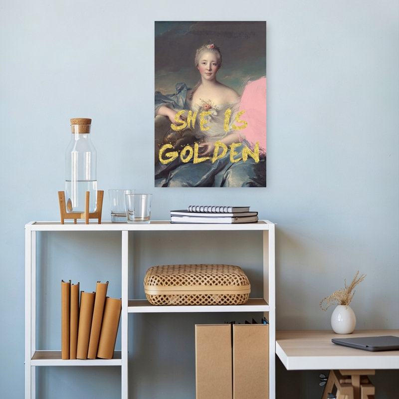 She Is Golden Portrait Contemporary Elegant Modern Portrait Wall Art Print 1 Piece Wrapped Canvas Wall Art