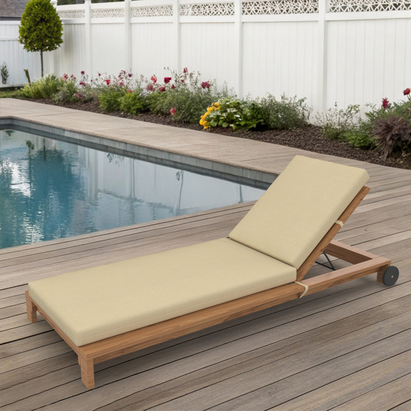 Amala Sunbrella® Outdoor Chaise Lounge Cushion, 22" x 24"/24.5" x 52.5", Antique Beige Sunbrella® Canvas