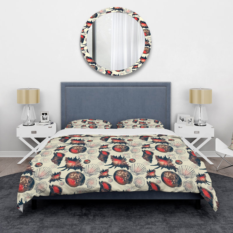 Retro Seashells - Ensemble de housse de couette moderne - Microfibre de polyester
