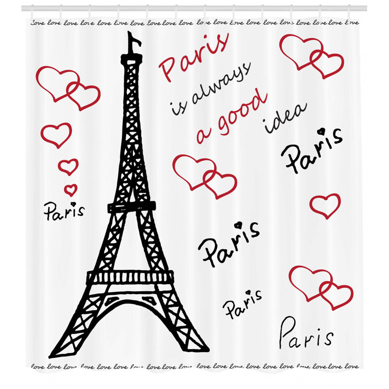 Ensemble de rideau de douche et crochets Tour Eiffel, H 84 po x l 69 po