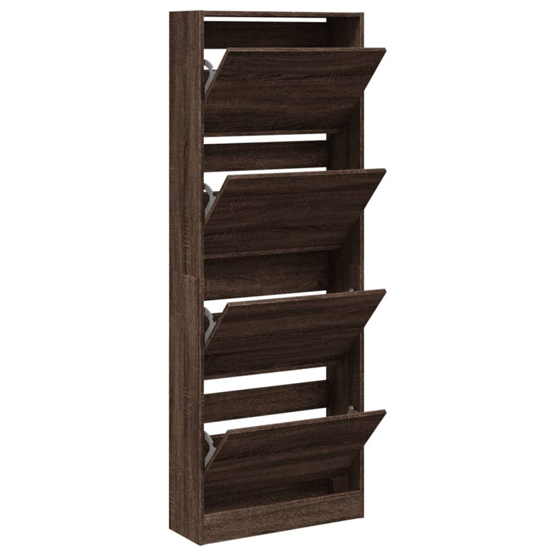 8 Pair Shoe Storage Cabinet, Brown Oak