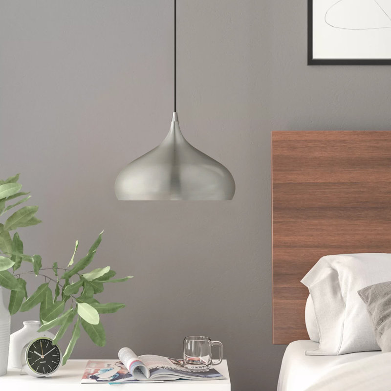 Luminaire suspendu en forme de goutte à 1 lumière Hutchcraft, H 15 po x l 13,75 po x P 13,75 po, Aluminium brossé
