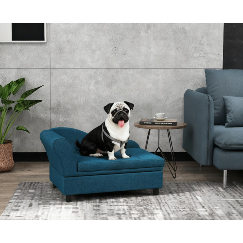 Canapé-lit pour animaux de compagnie avec rangement, H 16,9 po x l 29,9 po x P 17,7 po, Bleu très foncé