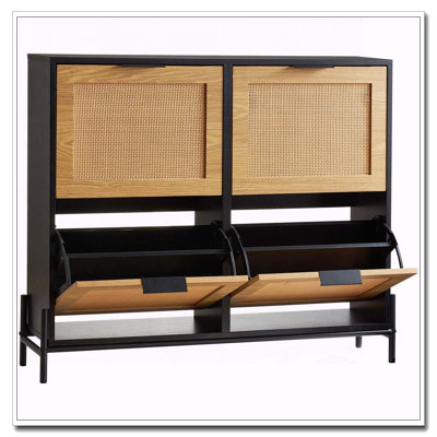 Rattan Shoe Cabinet with Flip Drawers
