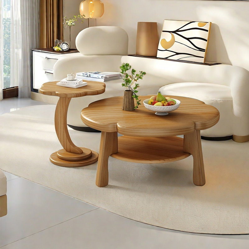 Creative round flowers solid wood coffee table, 17.7" H x 27.6" W x 27.6" D