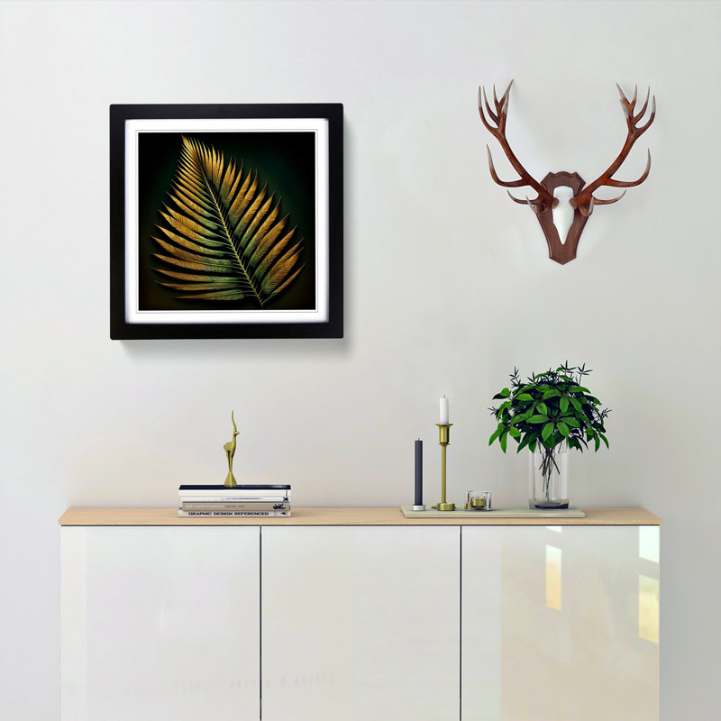 Palm Leaf Digital Art - Framed Print, Black