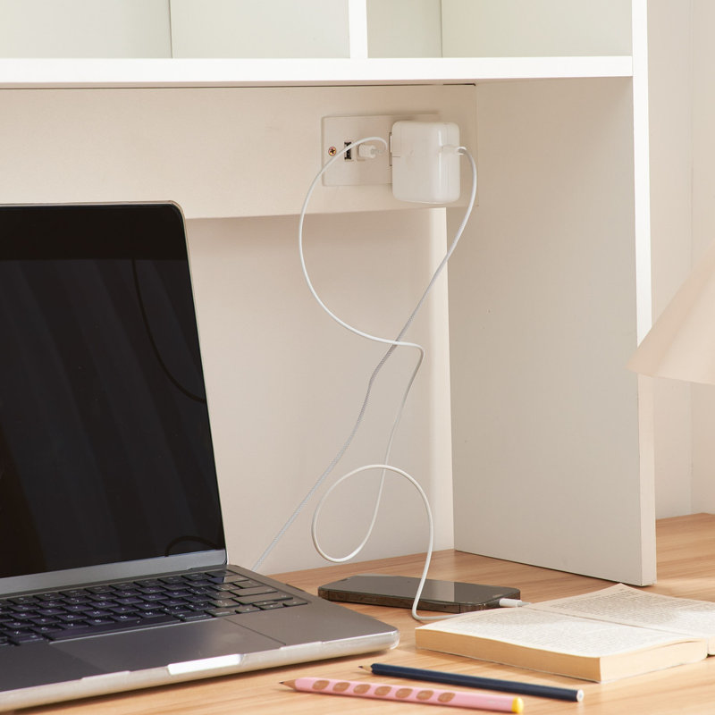 The College Cube Dorm Desk Bookshelf with Outlet - White