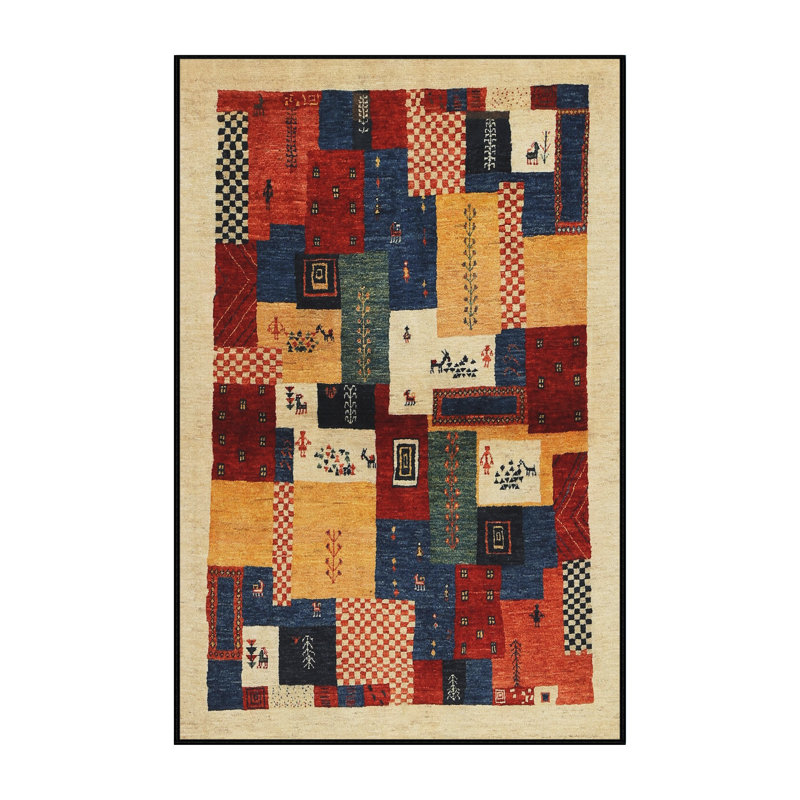 Gris/beige/rouge Tapis décoratif, Rectangle 3 pi x 5 pi