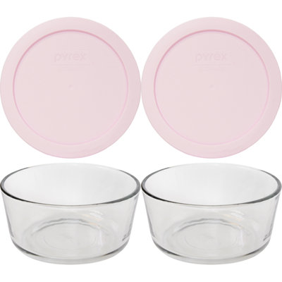 Pyrex (2) 7201 4 Cup Glass Bowls & (2) 7201-PC Lids