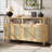 Sideboard, Bohemian Rattan Buffet with Adjustable Shelves, No-Handle Push-to-Open, Natural for Living &amp; Dining | Solid Wood+MDF-200725517