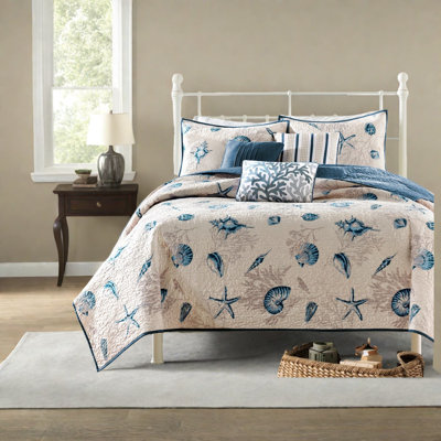Ensembles de literie Blue Coastal, ensemble de courtepointe en microfibre avec coussins décoratifs, très grand
