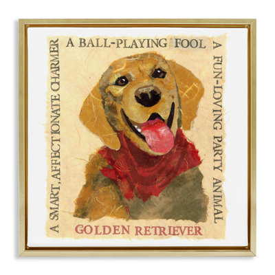 "Fun Golden Retriever", art mural encadré flottant par Nancy Overton