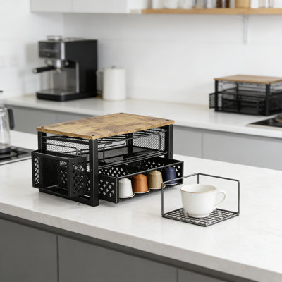Large Capacity Coffee Pod Organizer With 2 Sliding Drawers, Holds Up To 80 K-Cups And Includes Accessory Storage For Spoons And Straws