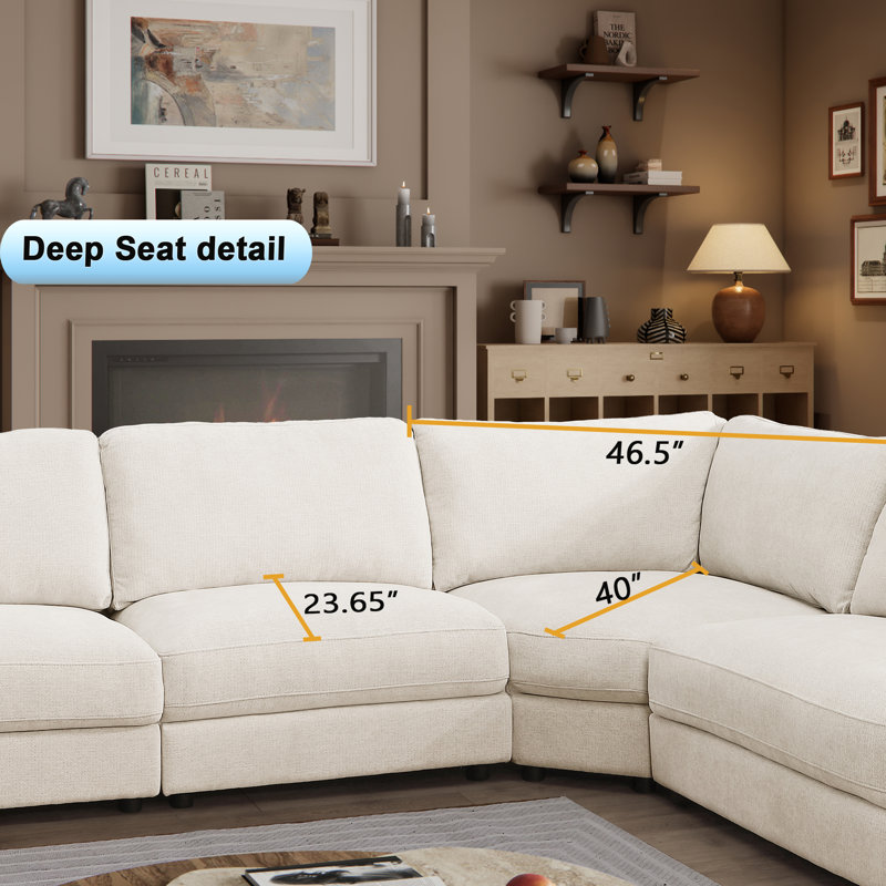 Modern Style Wedge Chaise Sectional, Alabaster