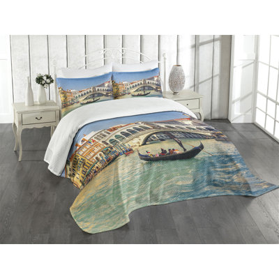 Ambesonne Venice Bedspread Set Sunny Day in City Travel Multicolor -  bed_37912_king