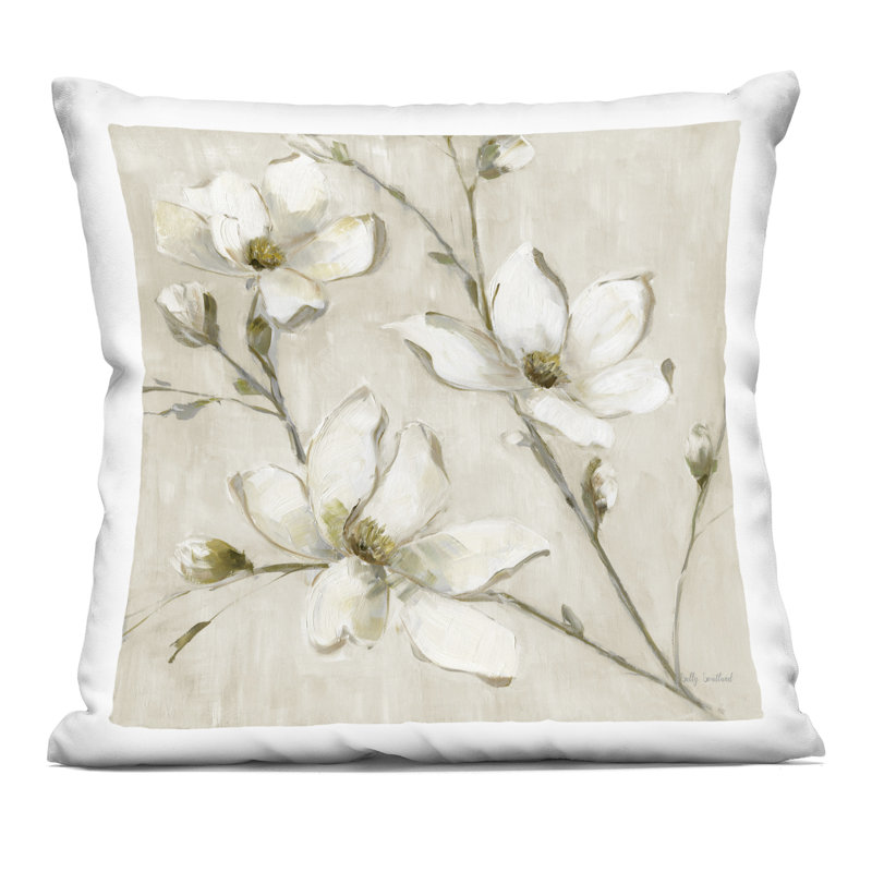 Coussin décoratif Ferns & Leaves on Black Design par Phillipa Katz, Beige / Cannelle, Carré 18 po