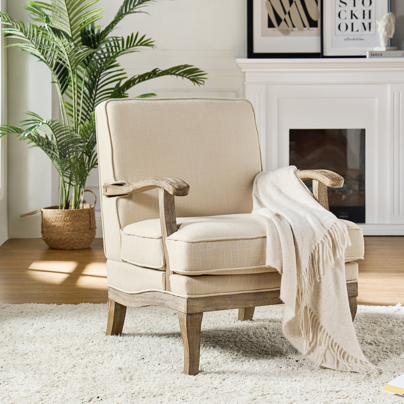 Fauteuil de ferme en polyester de 28 po avec pieds en bois massif Amilio, Lin lin