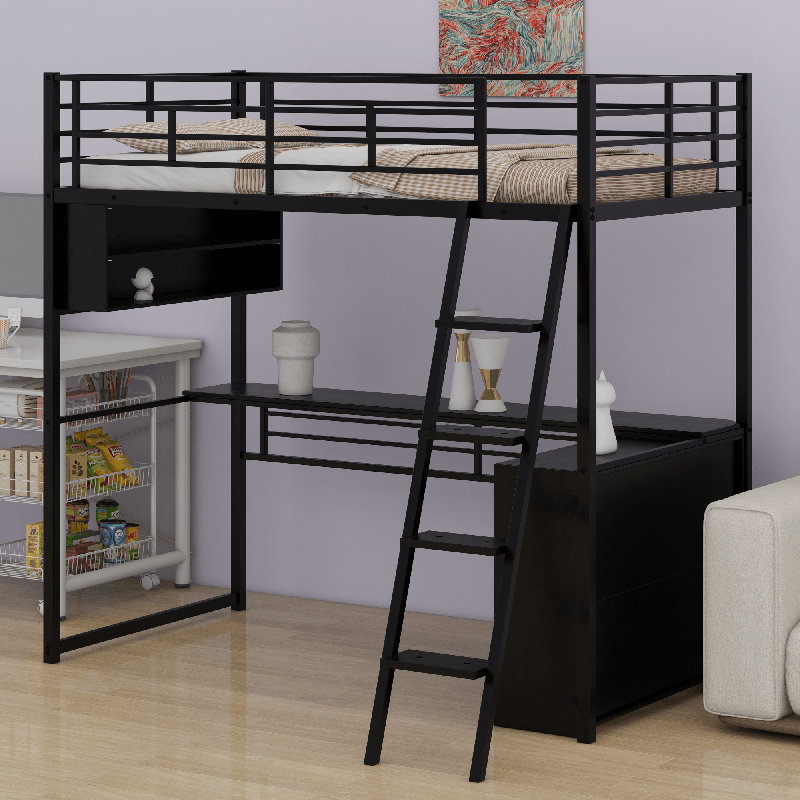 Metal Loft Bed With LED