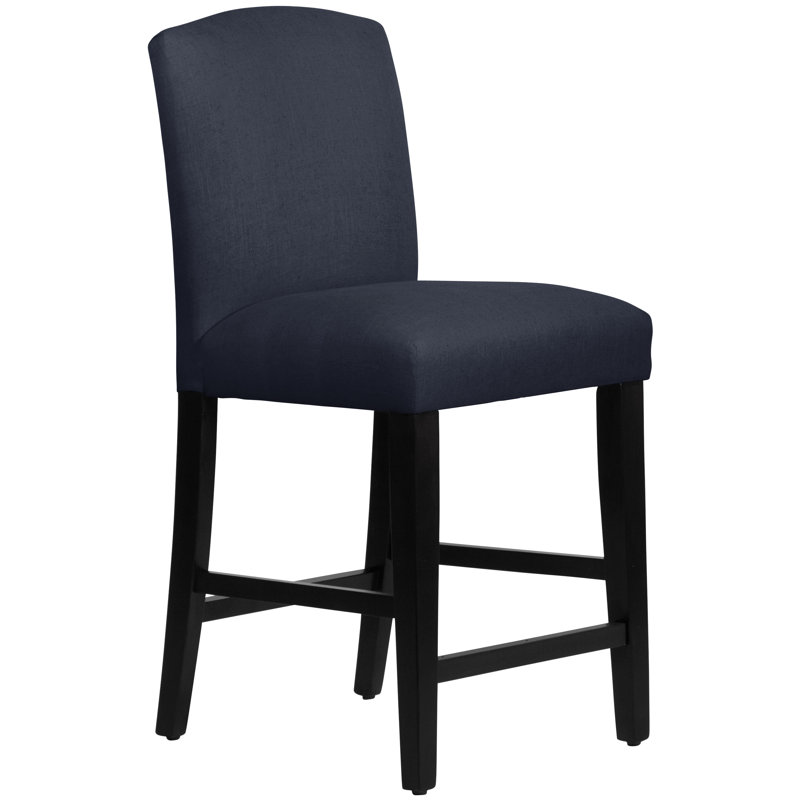 Tabouret de bar et de comptoir April, Tabouret de comptoir (siège d'une hauteur de 26 p, Lin bleu marine classique, Bois noir