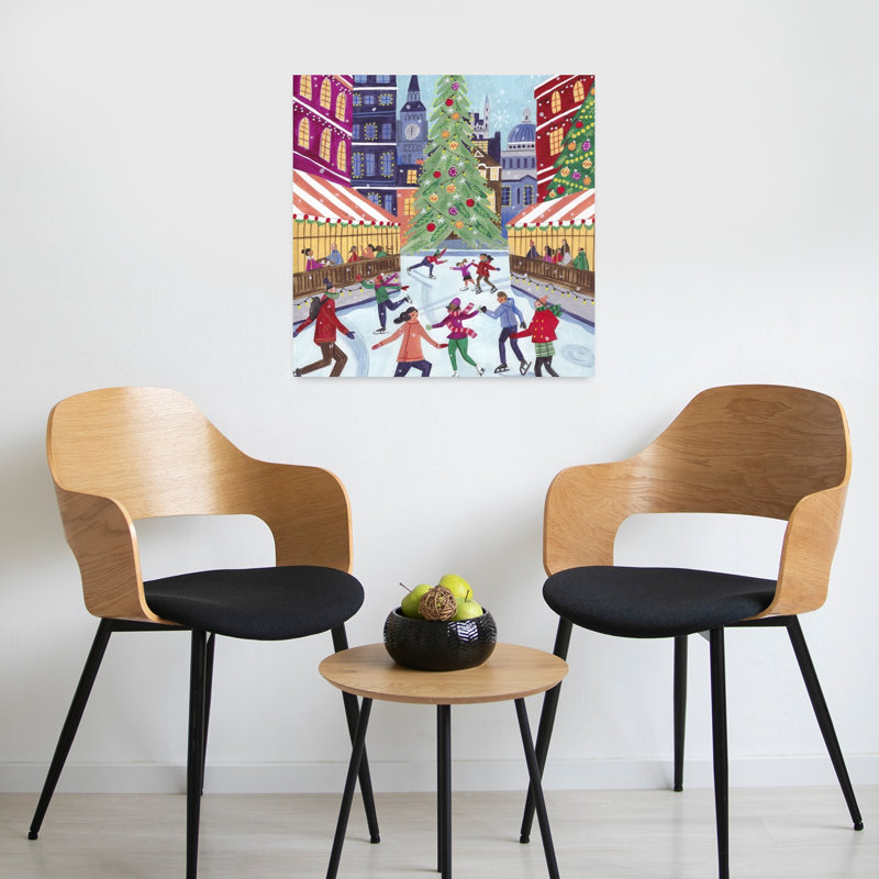 Skating In London Christmas Colorful Vibrant Abstract Christmas Tree City Winter Wall Art Print 1 Piece Wrapped Canvas Wall Art
