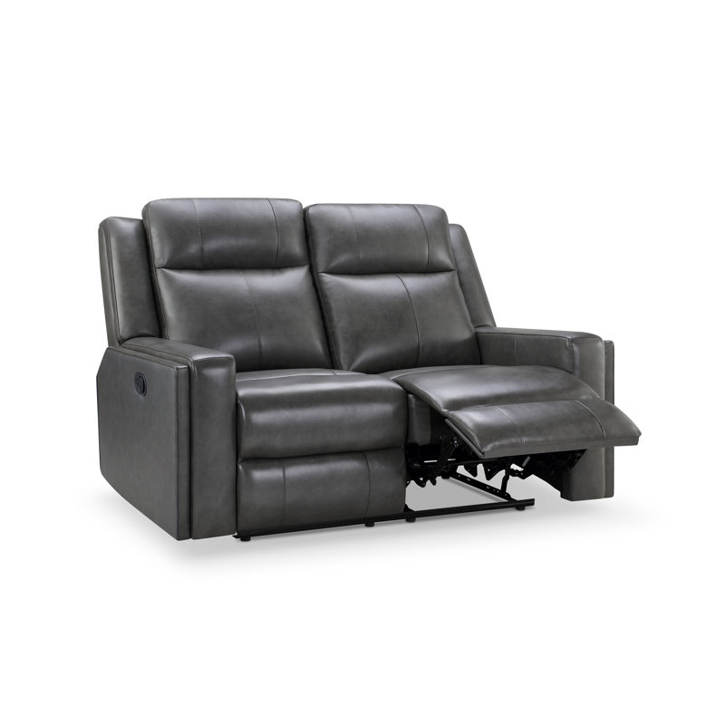 Caelainn 60'' Upholstered Reclining Loveseat, Gray Genuine Leather