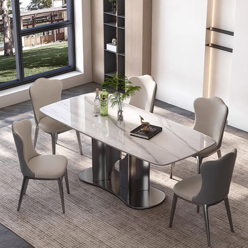 Modern Luxury Rectangular Rock Slab Dining Table, 29.5"H  x 55.1"L x 31.5"W
