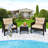 3 PCS Patio PE Wicker Furniture Set with Cushions and Tempered Glass Coffee Table Brown-1391310059