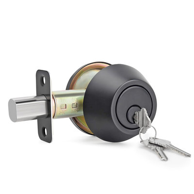 FixtureDisplays® Stainless Steel Deadbolt Entry Door Lock Set for 35-50mm Doors, American Style Entry Door Lock with Smooth Lock Cylinder, Durable Keyed Door Handle Lock 16197