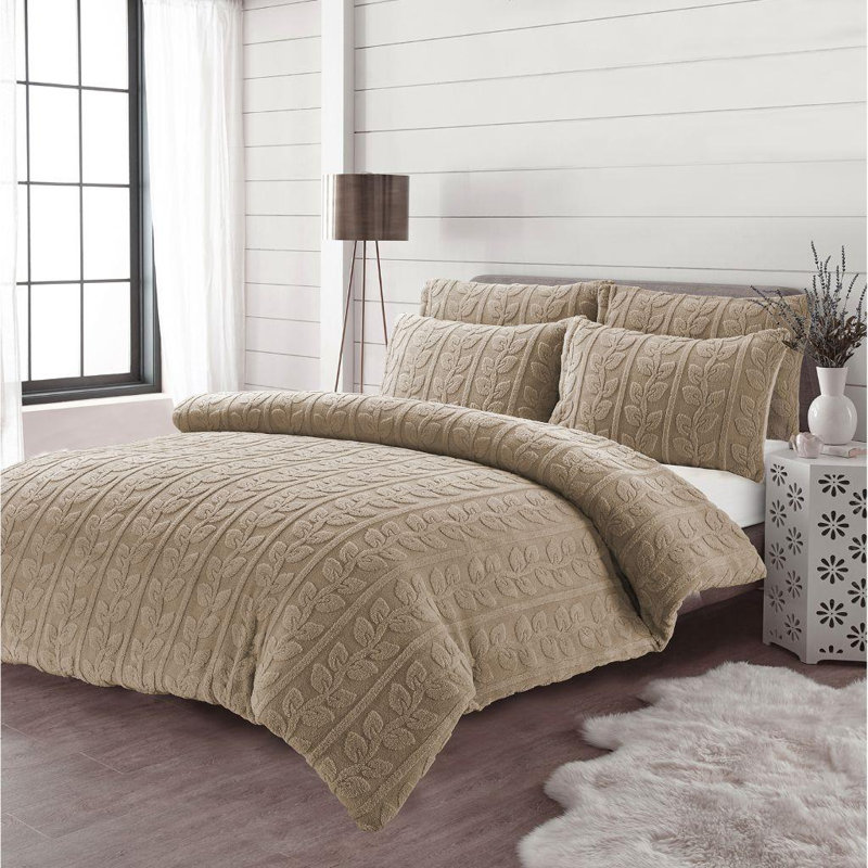 Polyester Floral Duvet Cover Set with Pillowcases, King Duvet Cover Set + 2 Standard Pillowcases, Beige