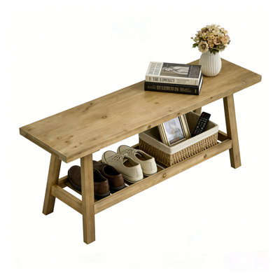 Farmhouse Wood Bench, 2-Tier Entryway Bench, Narrow Rustic Storage Bench With Open Storage Shelf For Entryway, Hallway, Living Room, Bedroom, Kitchen, Dining