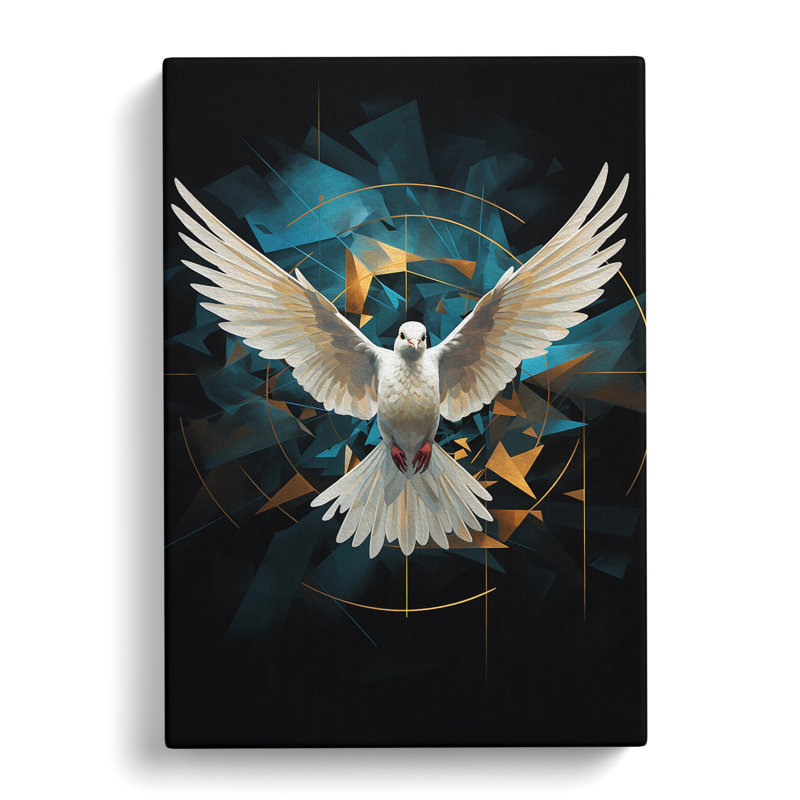 Dove Bird Geometric - Print on Canvas, 60cm H x 40cm W x 3cm D