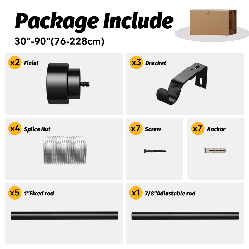 228cm Straight Shower Curtain Pole, Black
