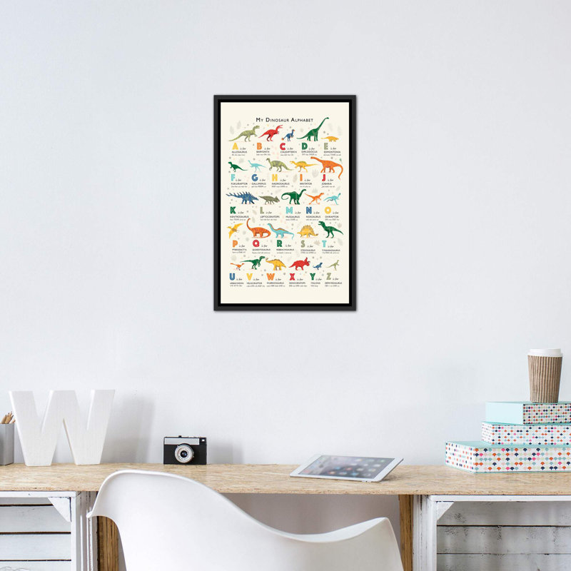Dinosaur Alphabet - impression d'art graphique, Pas de tapis, H 26 po x l 18 po x 1,5 po, Toile tendue