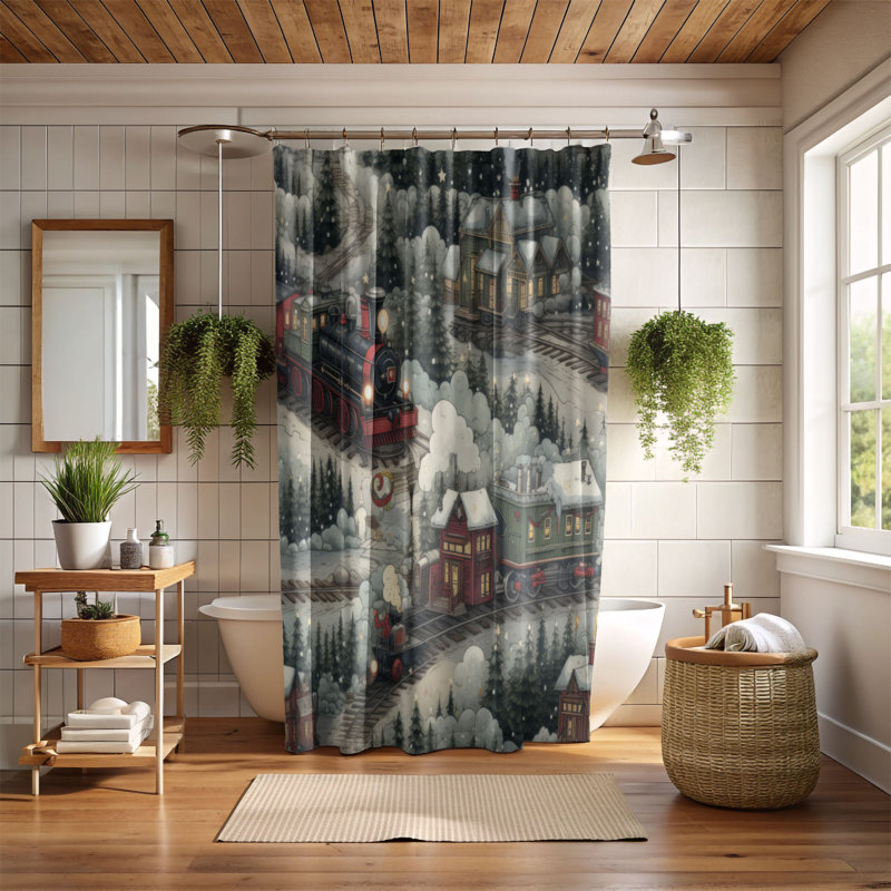 Rideau de douche Frosty Train - Premium, H 74 po x l 71 po