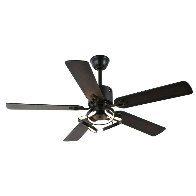 Ventilateur de plafond moderne réversible noir 52 po avec lumière DEL et télécommande, moteur CC 6 vitesses Briteny, Noir
