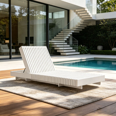 Chaise longue d'extérieur moderne en bois massif - Chaise longue inclinable réglable pour patio
