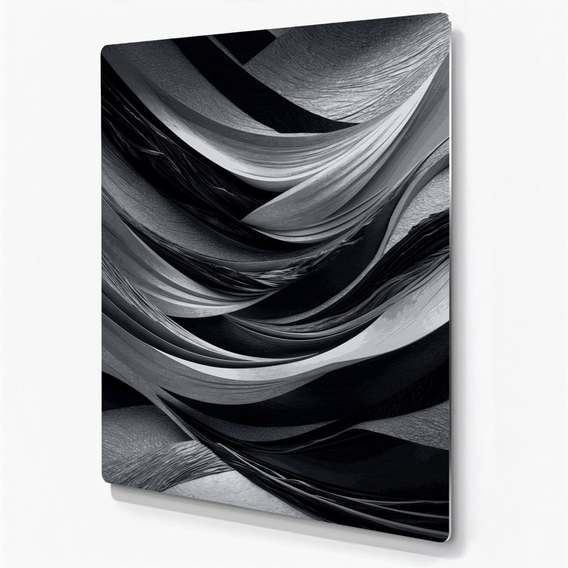 Abstrait paysage 77, art mural gris en métal, H 24 po x l 36 po