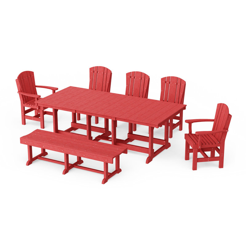 Ensemble de salle à manger rectangulaire avec banc 7 pièces Heritage, Rouge cardinal