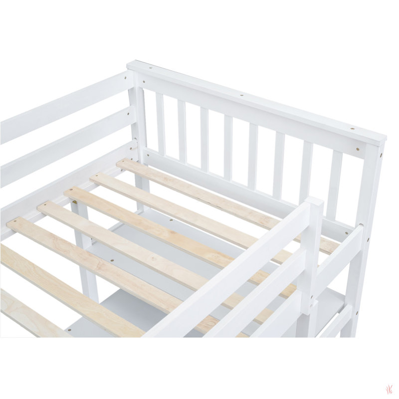Lit mezzanine avec tablettes de rangement et bureau sous le lit, Lit simple, Blanc