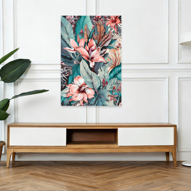 Art floral abstrait tropical, H 48 po x l 32 po