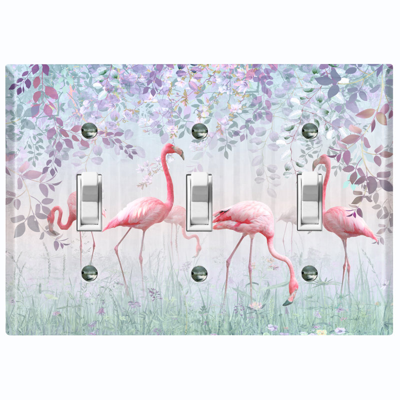 Plaque murale à 3 interrupteurs à bascule Flamingo Family Flowers