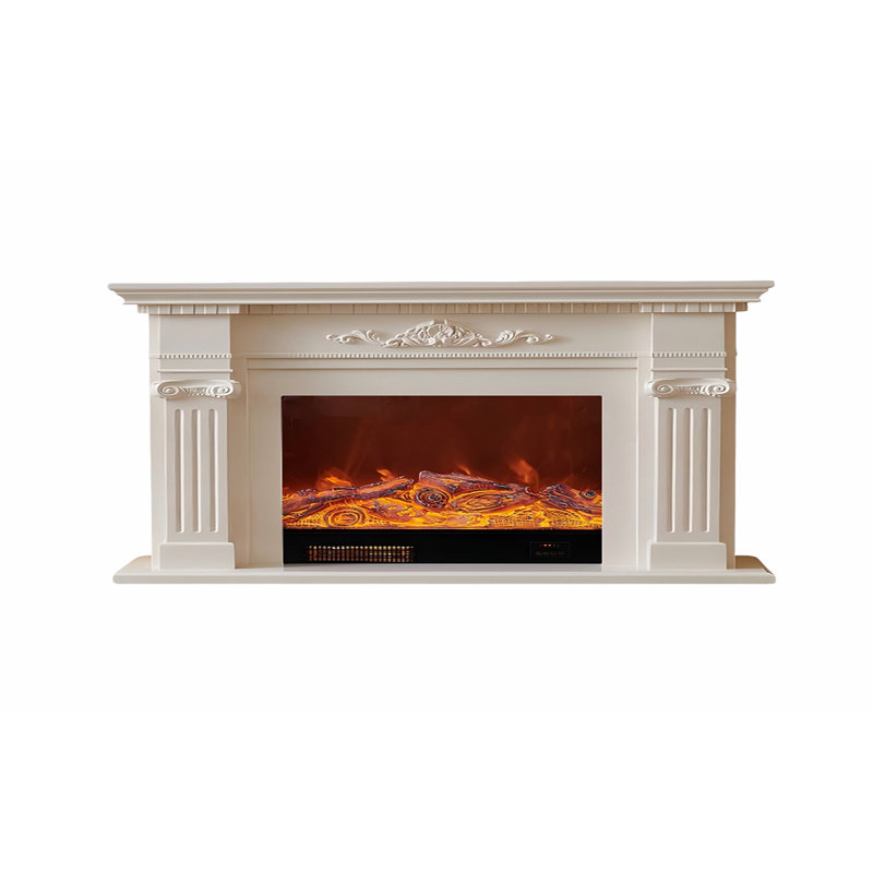 Ivory White Oak Wood Landscape Electric Fireplace, 47.24" H x 70.87" W x 12.6" D