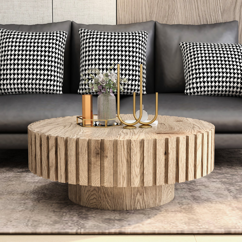 Table basse de 31,4 po avec grain de bois naturel, stable pour un décor lourd dans les pièces, finition de différents styles, bureaux confortables, décoration intérieure